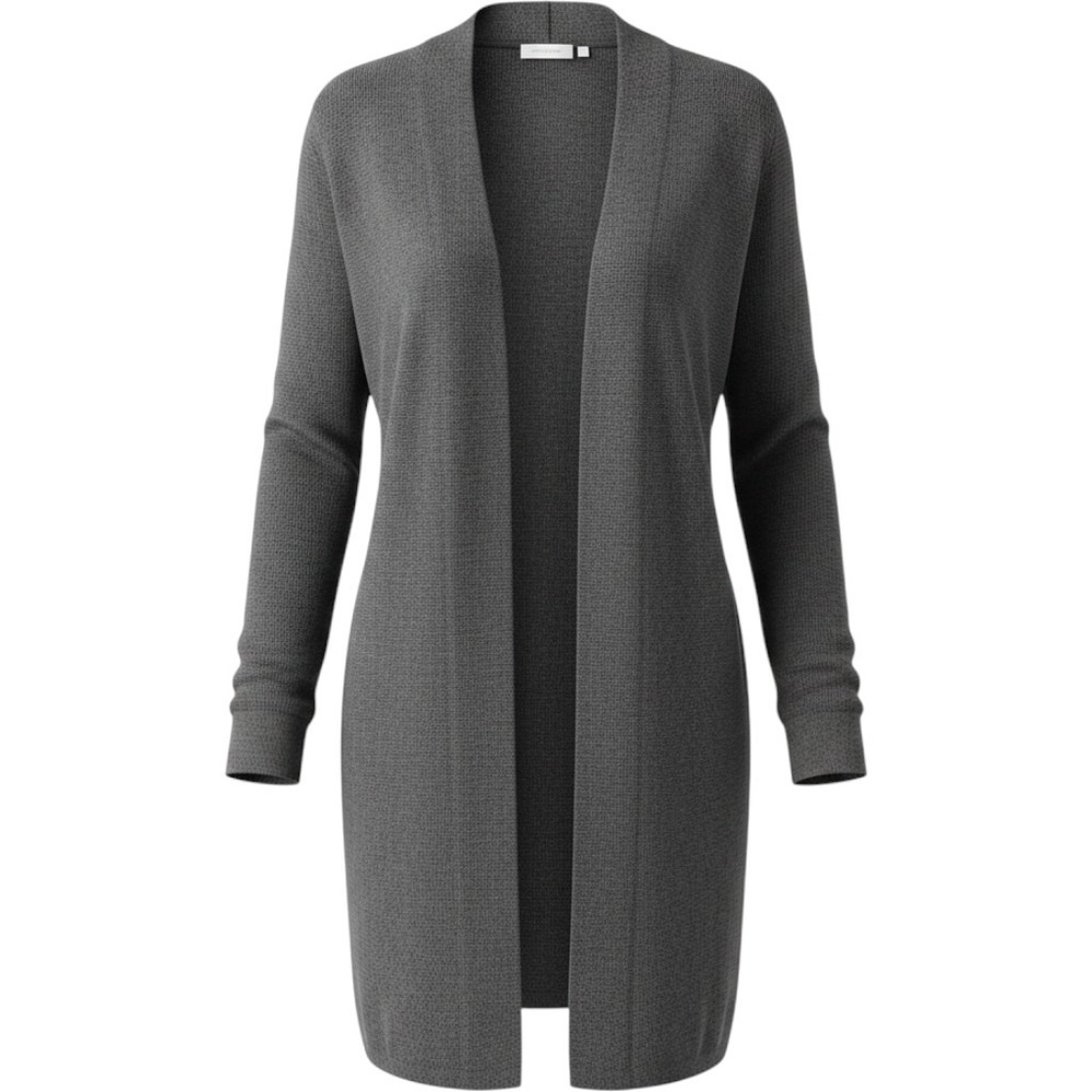 Cyrus Cardigan Sweater Womens L Gray Rayon Blend Open Front Longline Classic